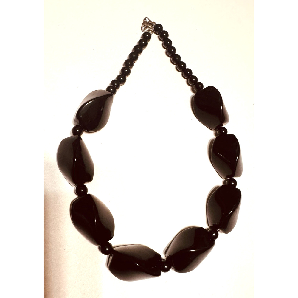 Estate vintage statement necklace black acrylic Chunky‎ Beads Irregular 18”